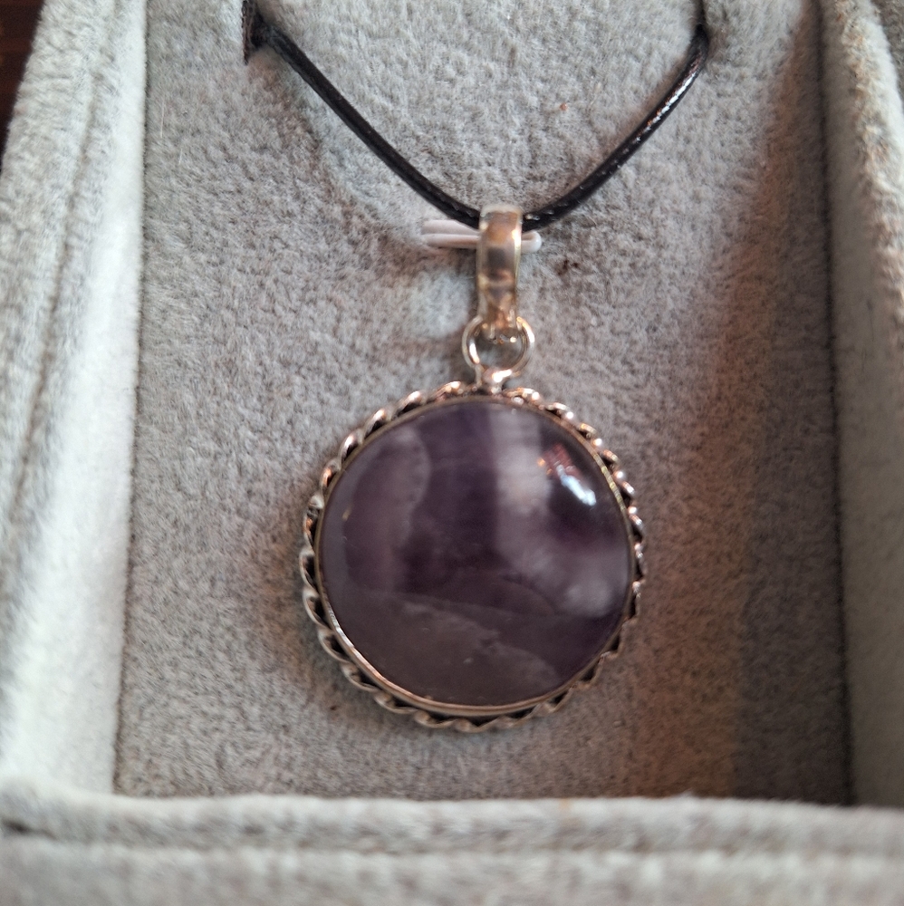 Round Amethyst pendant necklace Natural polished Gemstone pendant